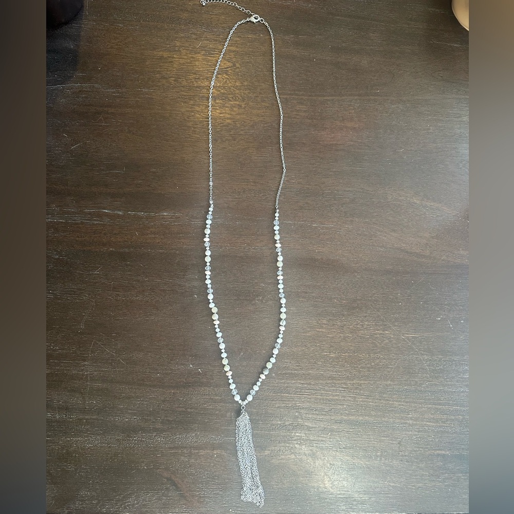 Elegant Silver and Pastel Beaded Necklace with Tassel